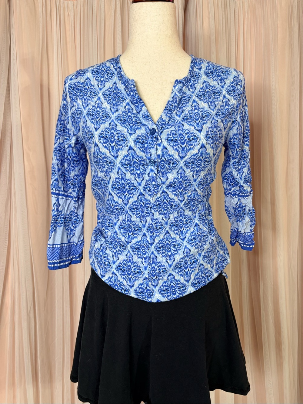 Kenar Blue Patterned Henley Tunic